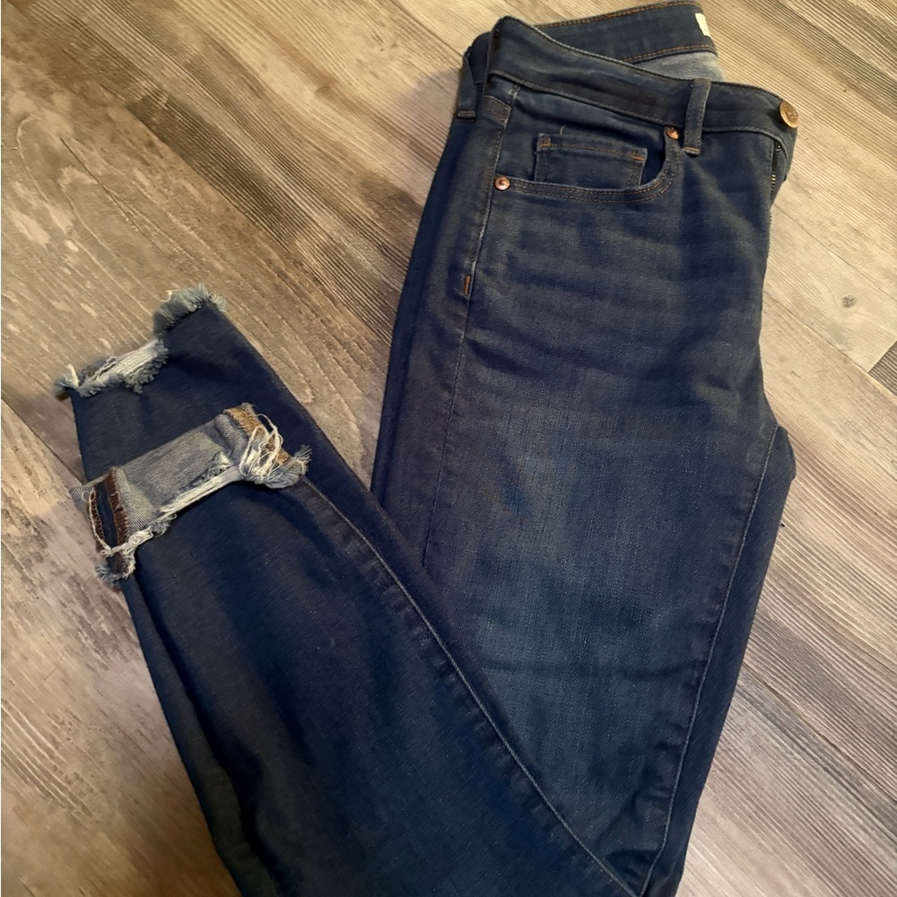 LOFT Dark Blue Distressed Skinny Jeans 0 petite short
